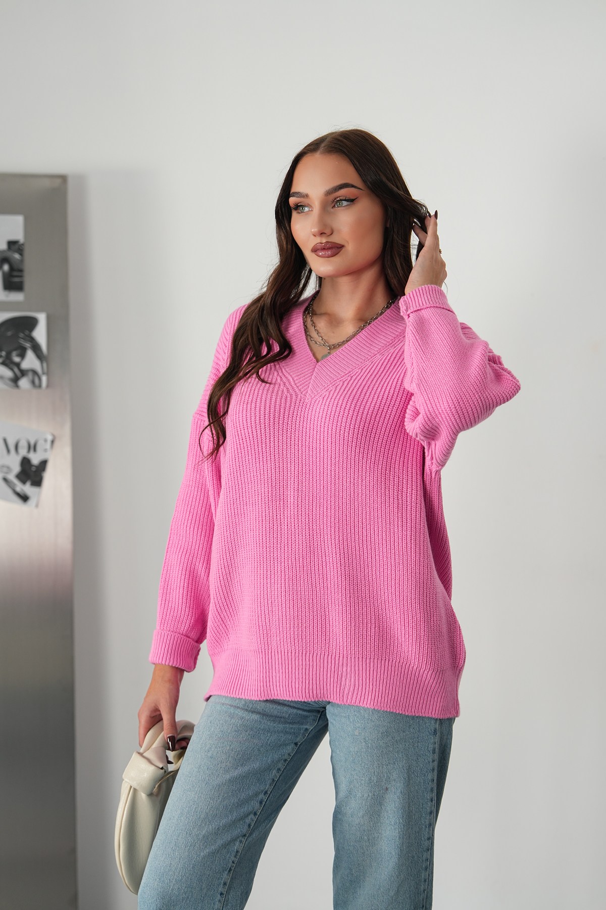 Selanik Örme V Yaka Oversize Kazak