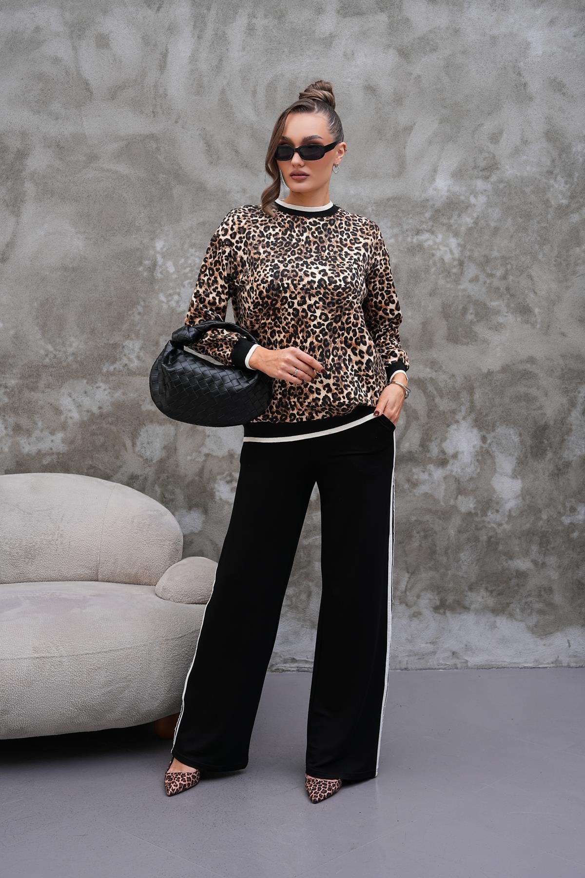 Siyah Leopar Desen Takım
