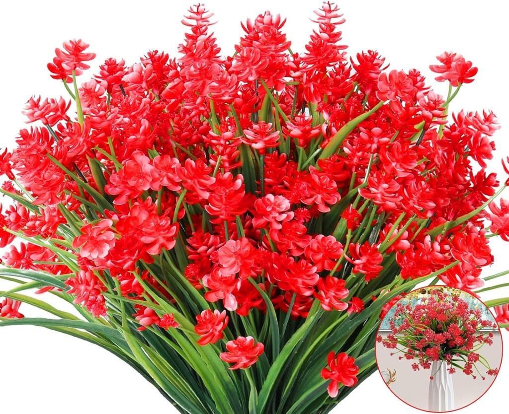6lı Set Yapay Çiçek Sazlı Lotus Kırmızı Renk 7 Dal Plastik  30cm 