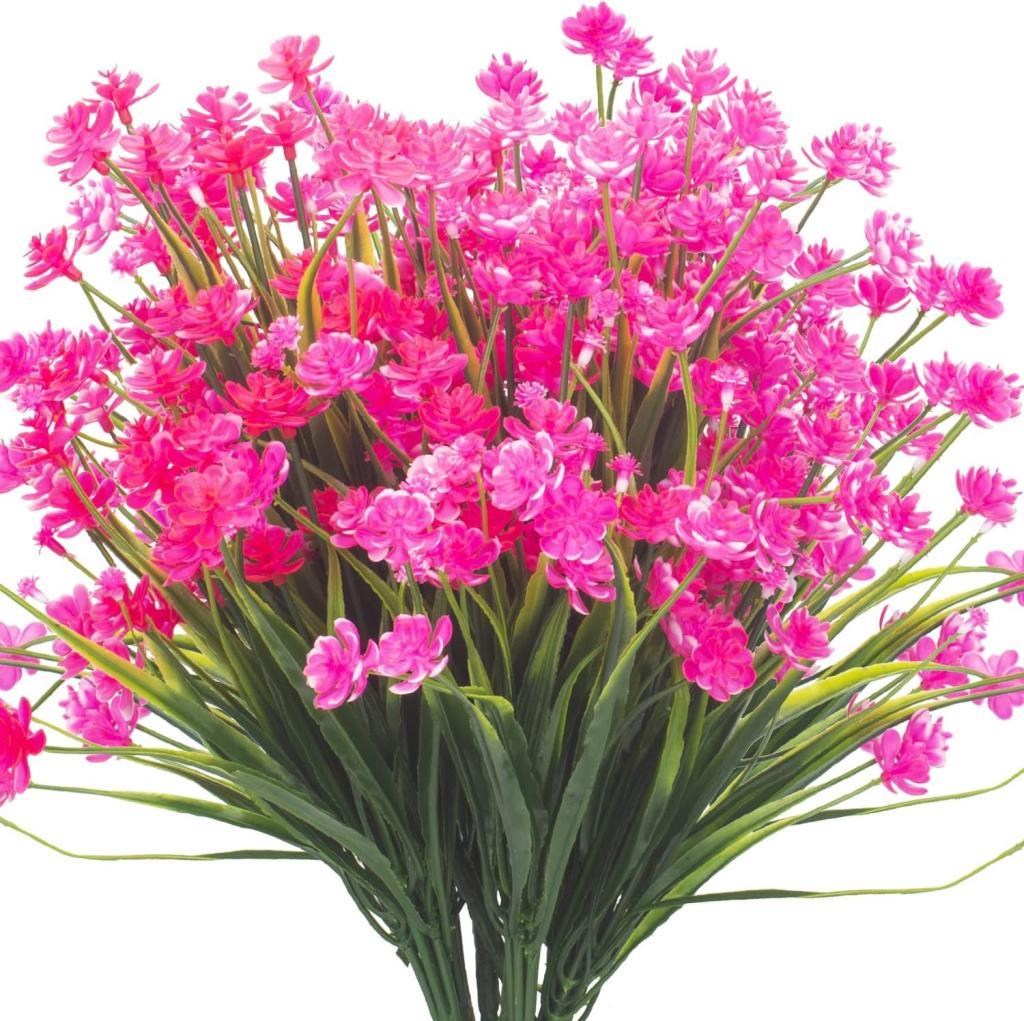 6lı Set Yapay Çiçek Sazlı Lotus Pembe Renk 7 Dal Plastik  30cm 