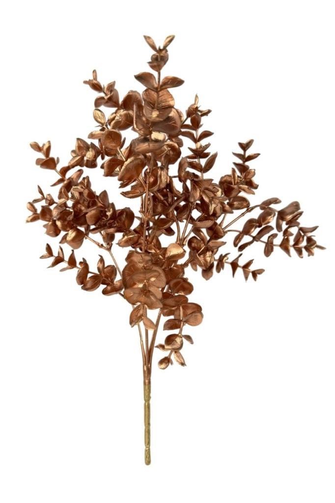 Yapay Çiçek Bakır Bronz Renk Okaliptus Şimşir Demeti Garnitür Aradal Dekoratif Yapay Bitki 35cm