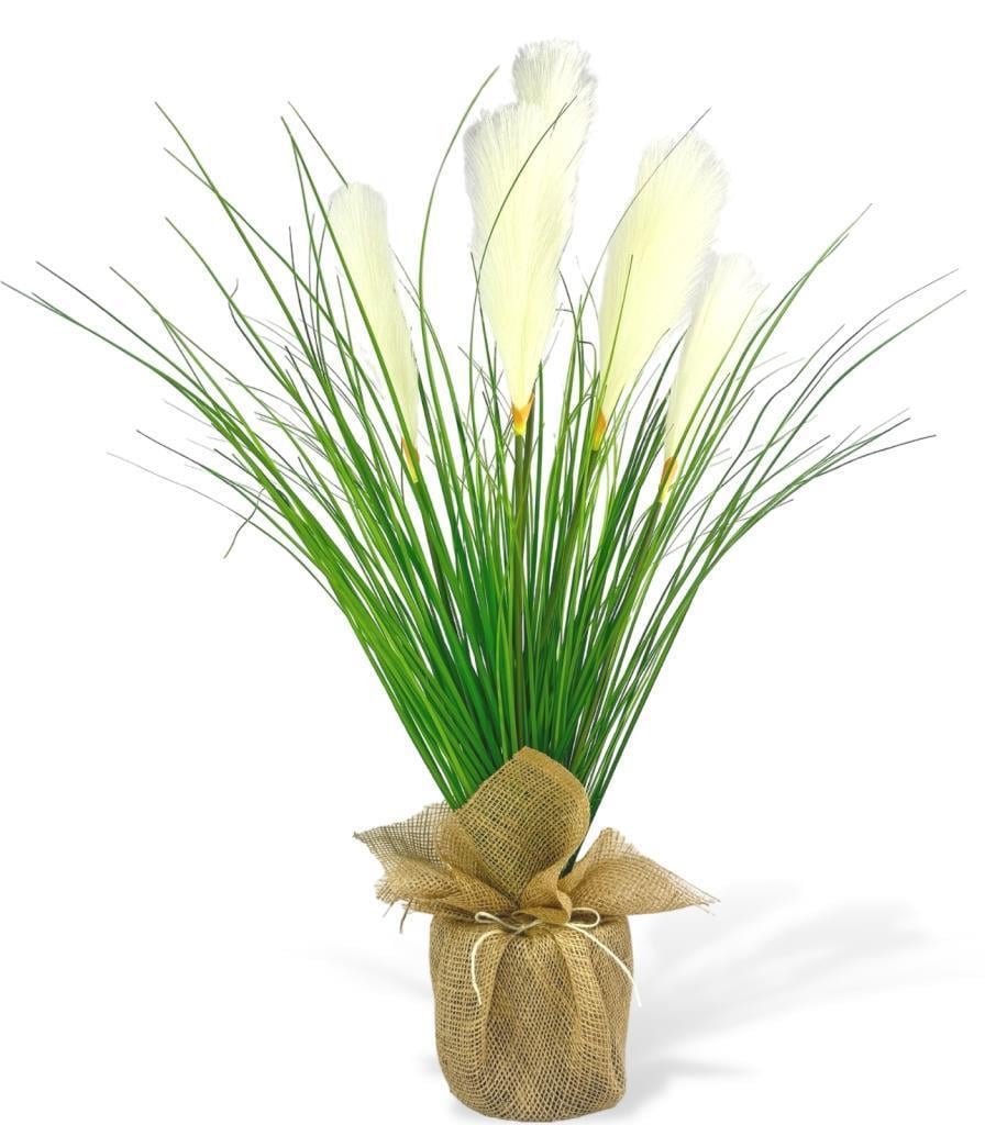 Yapay Çiçek Beyaz Püskül Grass Keten Saksılı Panpas 80*40cm Saz