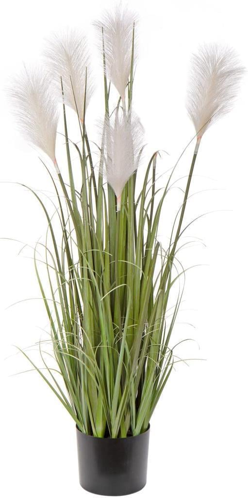 Yapay Çiçek Beyaz Püskül Grass Panpas Saz Siyah Aleminyum Saksıda