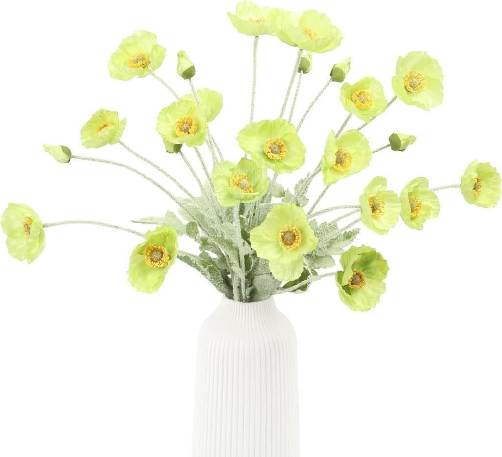 Yapay Çiçek Gelincik Çiçeği Yeşil Renk 3 Çiçek 1 Tomurcuk 59Cm