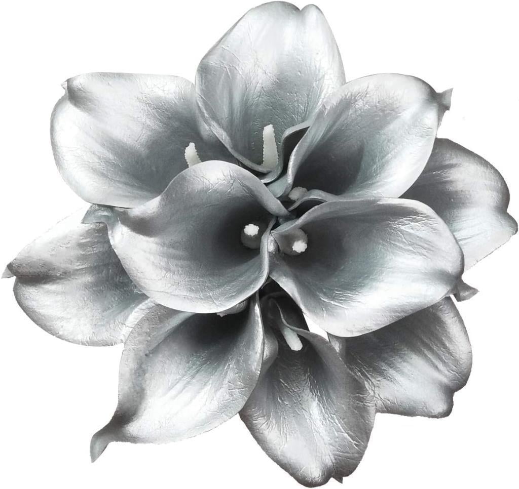 Yapay Çiçek Gümüş Renk Gala Eva Malzeme Silver Cala Flower 8li Demet