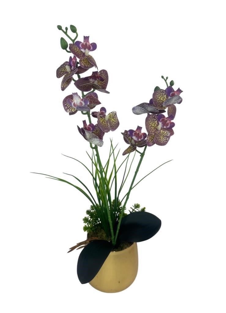 Yapay Çiçek Mor Islak Orkide Gold Metal Saksıda Saksıda Orkide 50cm