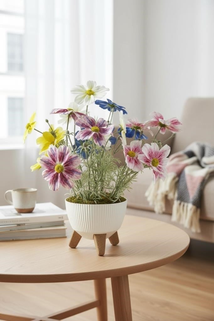 Yapay Çiçek Renkli Gerbera Papatya Salon Çiçeği Zigon Saksıda Yapay Bitki 50*40cm