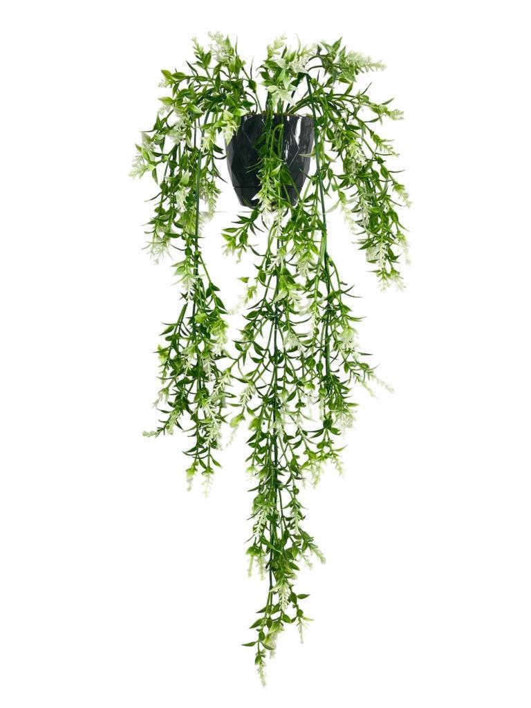 Yapay Çiçek Siyah Saksıda Sarkan ty60 Yeşil Beyaz Bitki Yapay Sarmaşık 60cm