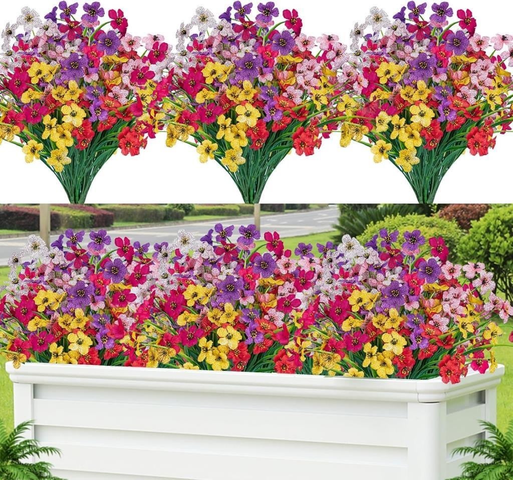 12li Set Yapay Çiçek Sazlı Mine Karışık Renk 5 Dallı 33cm 