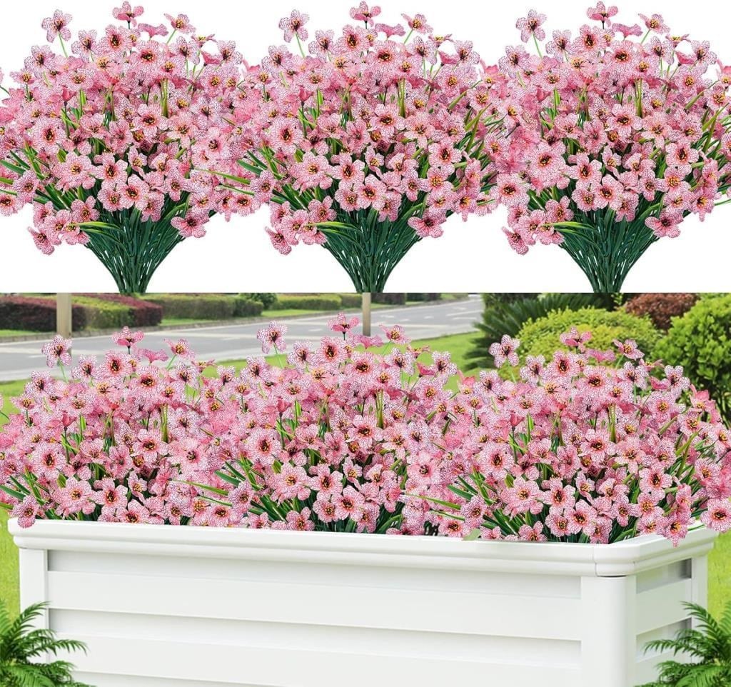 12li Set Yapay Çiçek Sazlı Mine Pembe Renk 5 Dallı 33cm 