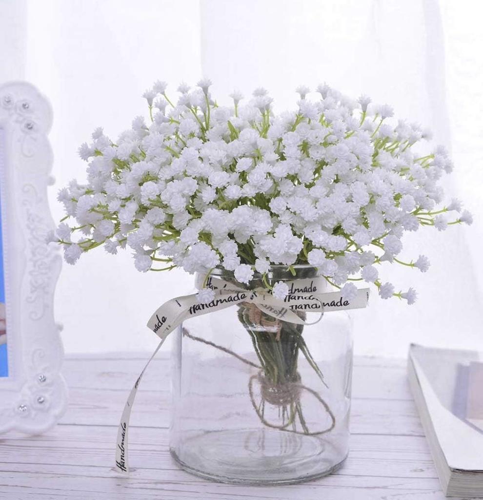 3lü Set Yapay Çiçek Plastik Beyaz Cipso 5 Dallı 35cm