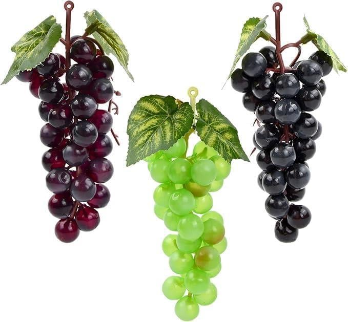 3lü Set Yapay Meyve Kırmızı Siyah Yeşil Üzüm Süs Dekoratif Meyve 15CM