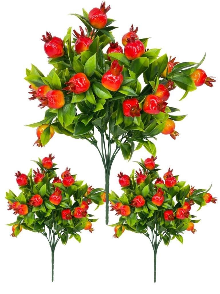 3lü Set Yapay Nar Demeti Yapay Çiçek 30*20cm Yeşil Yapraklı 