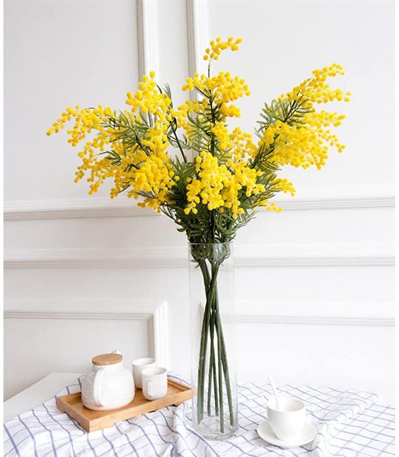 4lü Set Yapay Çiçek Sarı Mimoza Uzun Dal 50cm Minosa Yapay Bitki