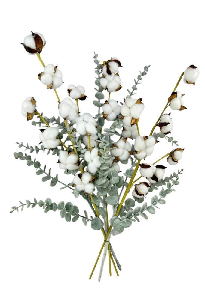 5li set Doğal Pamuk Ve Okaliptus Çiçeği Kuru Çiçek Yapay Çiçek 3+2 Mix  