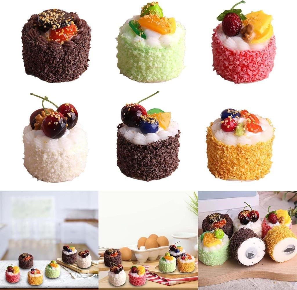 6lı Set Yapay Pasta Yumuşak Dokulu Kalp Şeklinde Mini Pasta Magnetli Dolap Süsü 
