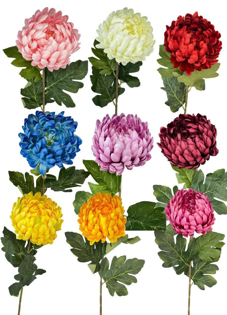 9lu Set Yapay Çiçek Krizantem Karışık Renk 90cm Tek Dal Kumaş Çiçek Uzun Dal