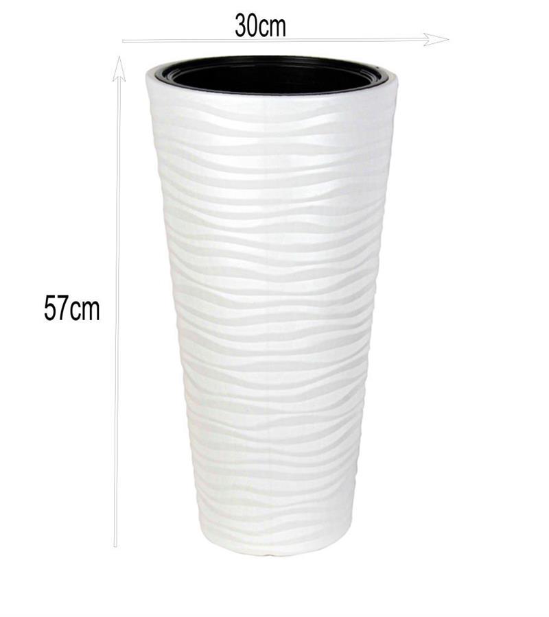 Beyaz Kumsal Vazo Dekoratif Uzun Saksı 5.5 lt 30*57cm