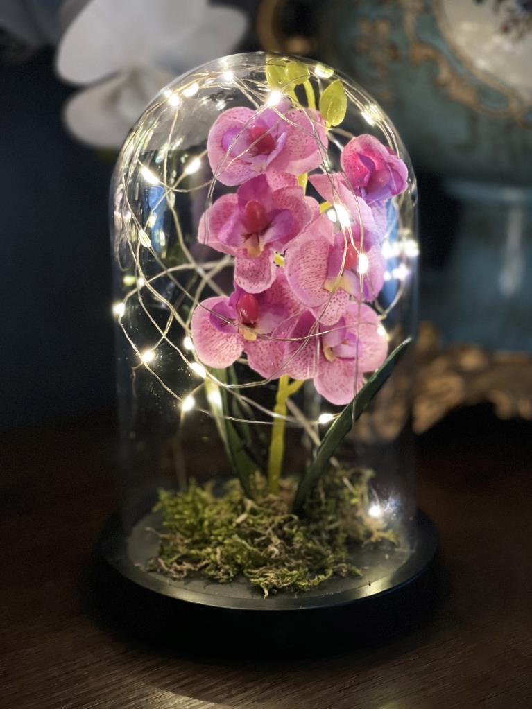 Faunus İçerisinde Işıklı Yapay Lila Orkide Anneler Günü Özel Hediye 