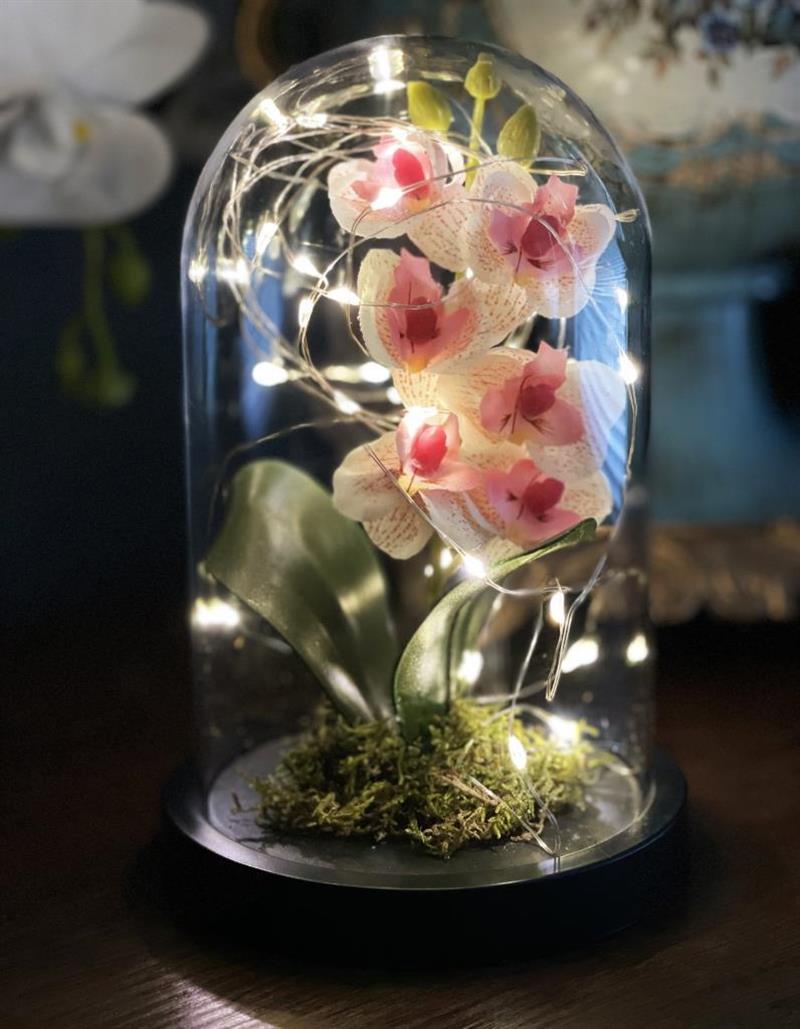 Faunus İçerisinde Işıklı Yapay Pembe Açık Orkide Anneler Günü Özel Hediye 