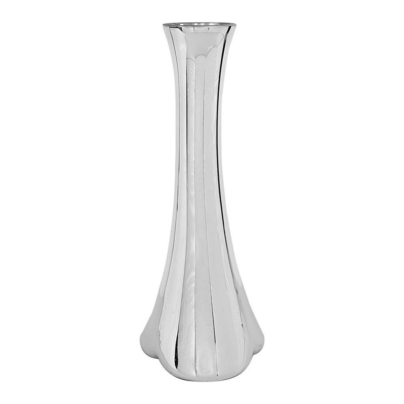 Fil Ayağı Vazo Gümüş Renk Cam Vazo 40cm İnce Belli Vazo