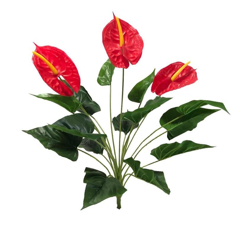 Islak Antoryum Kırmızı Yapay Çiçek Etli 1.Kalite 3 Kafalı Anthurium