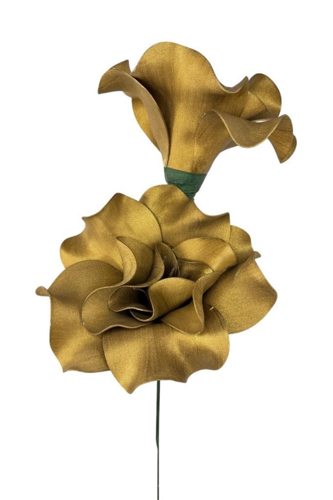 Latex Çiçek 2 Kafalı Manolya Yapay Çiçek Köpük Çiçek GOLD ALTIN Renk
