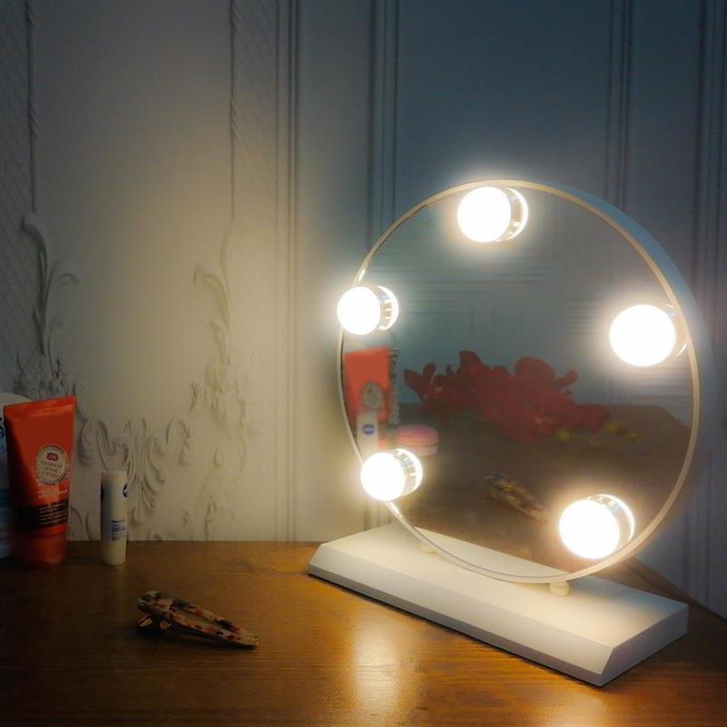 Makyaj Aynası Yuvarlak 5 Led Lambalı Makyaj Lambası Dokunmatik USB Kablolu  Beyaz Renk