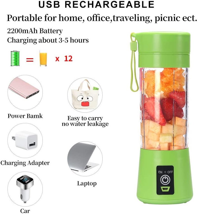 Taşınabilir Blender Kişisel Mikser USB Elektirikli Meyve Sıkacağı Mini  Mikser Mutfak Robotu YEŞİL