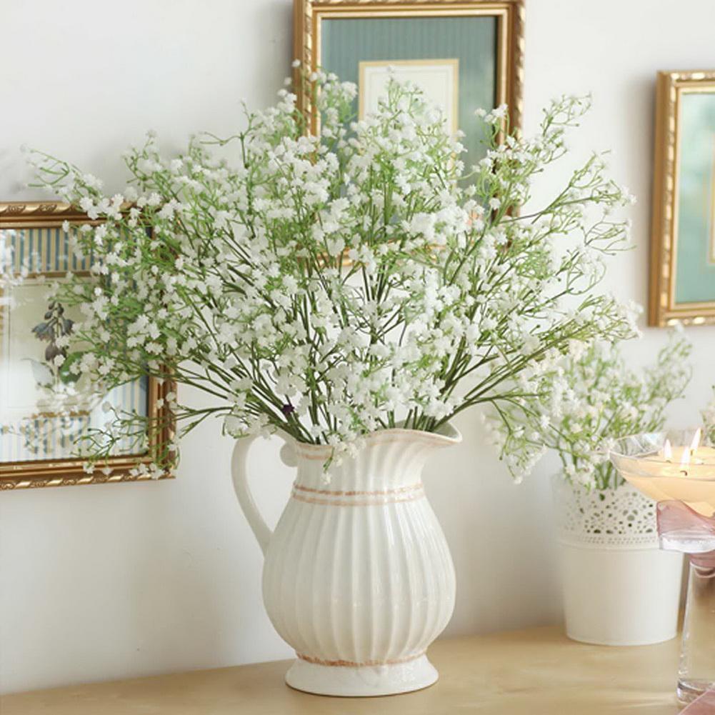 Uzun Dal Yapay Çiçek Plastik Beyaz Cipso 4Dallı 63cm