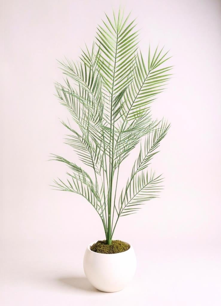 Yapay Ağaç 20 Yaprak Palmiye Ağacı Beyaz Küre Saksıda 130*60cm