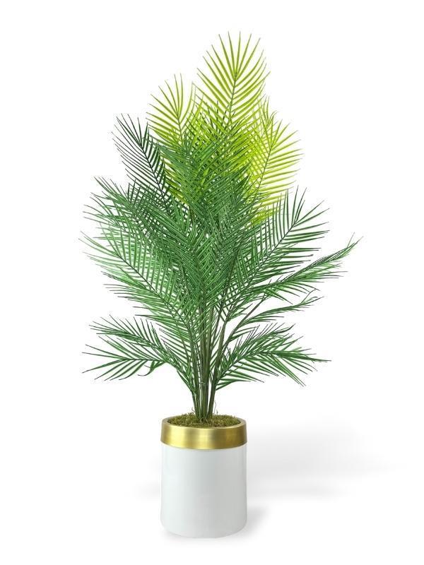 Yapay Ağaç Areka 130*60cm 40Yapraklı BeyazGold Paslanmaz Saksıda 