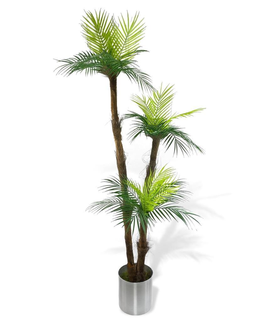 Yapay Ağaç Areka Ağacı Palmiye Ağacı Galvaniz Saksılı Salon Çiçeği 185 cm 3 Gövdeli