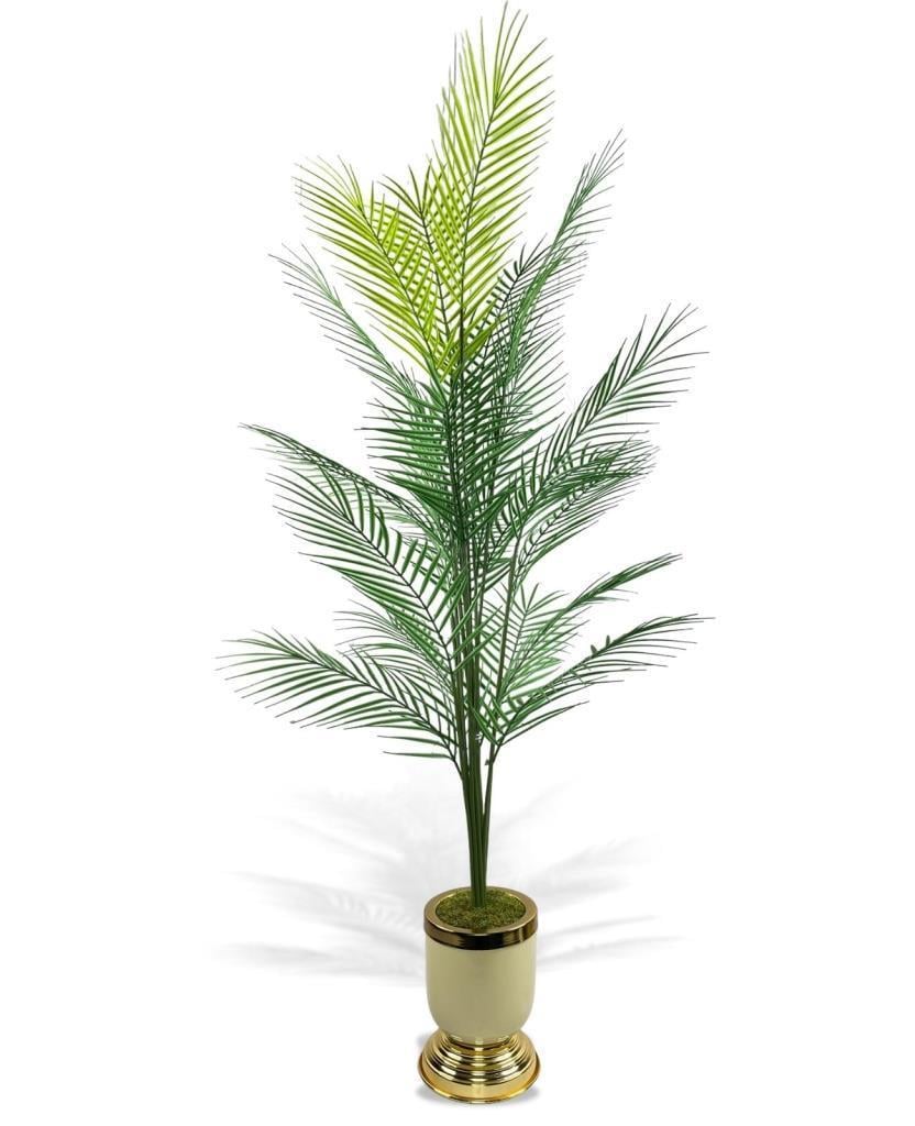 Yapay Ağaç Areka Ağacı Salon Bitkisi Krem Gold Metal Vazoda 130 cm 12 Yaprak