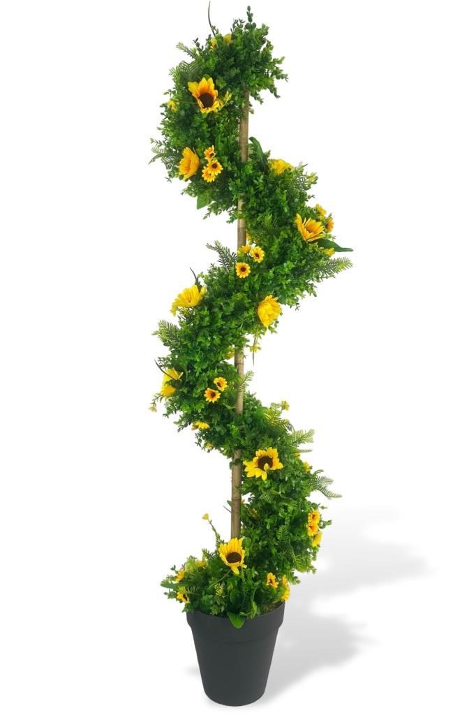 Yapay Ağaç Ay Çiçekli Spiral Şimşir Ağacı 160cm Bambu Saplı Salon Bitkisi