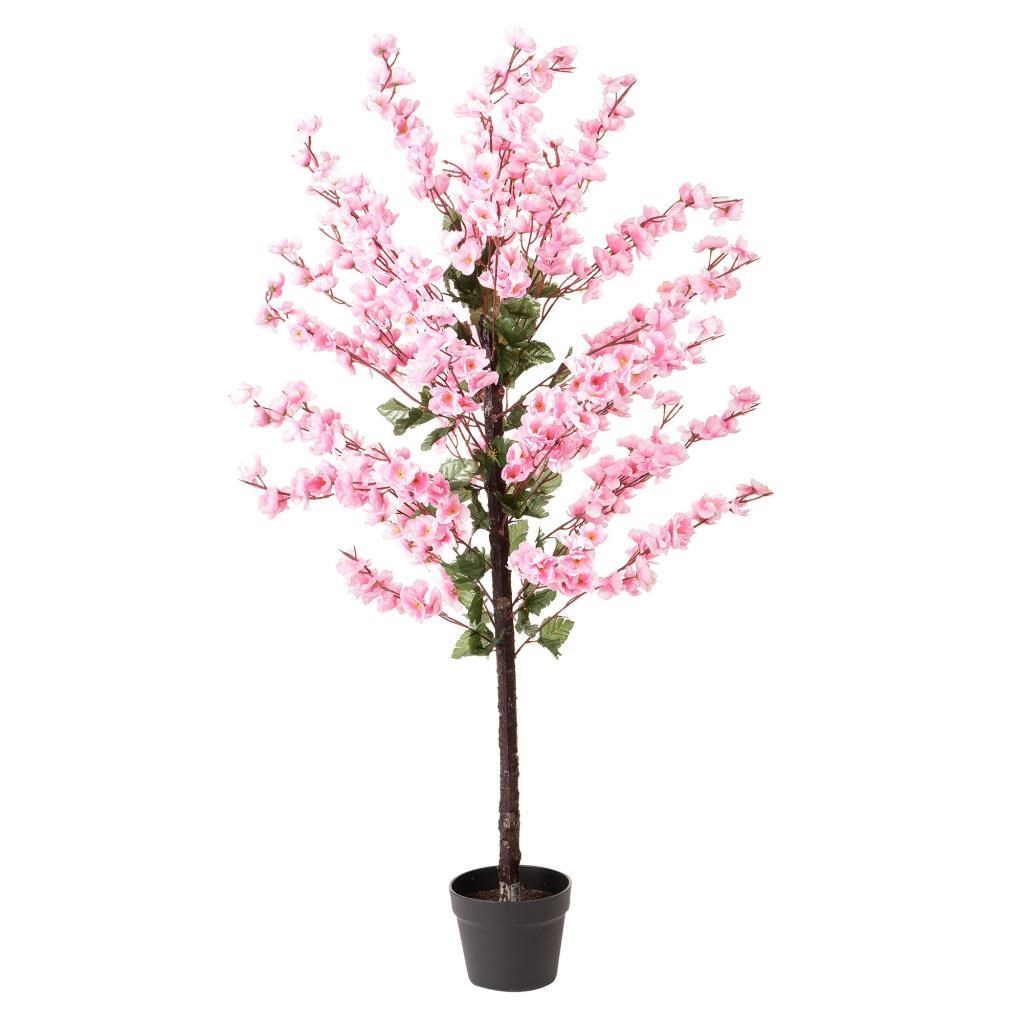 Yapay Ağaç Bahardalı Ağacı Pembe Japon Kiraz Çiçeği Sakura Çiçeği 127x70cm Siyah Plastik Saksılı