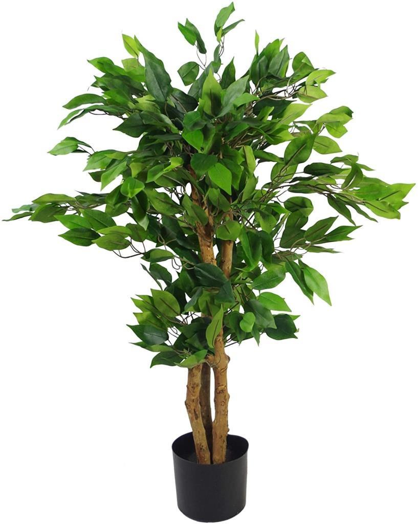Yapay Ağaç Benjamin 3 Gövdeli Çalılı 100x60cm Siyah Plastik Saksılı