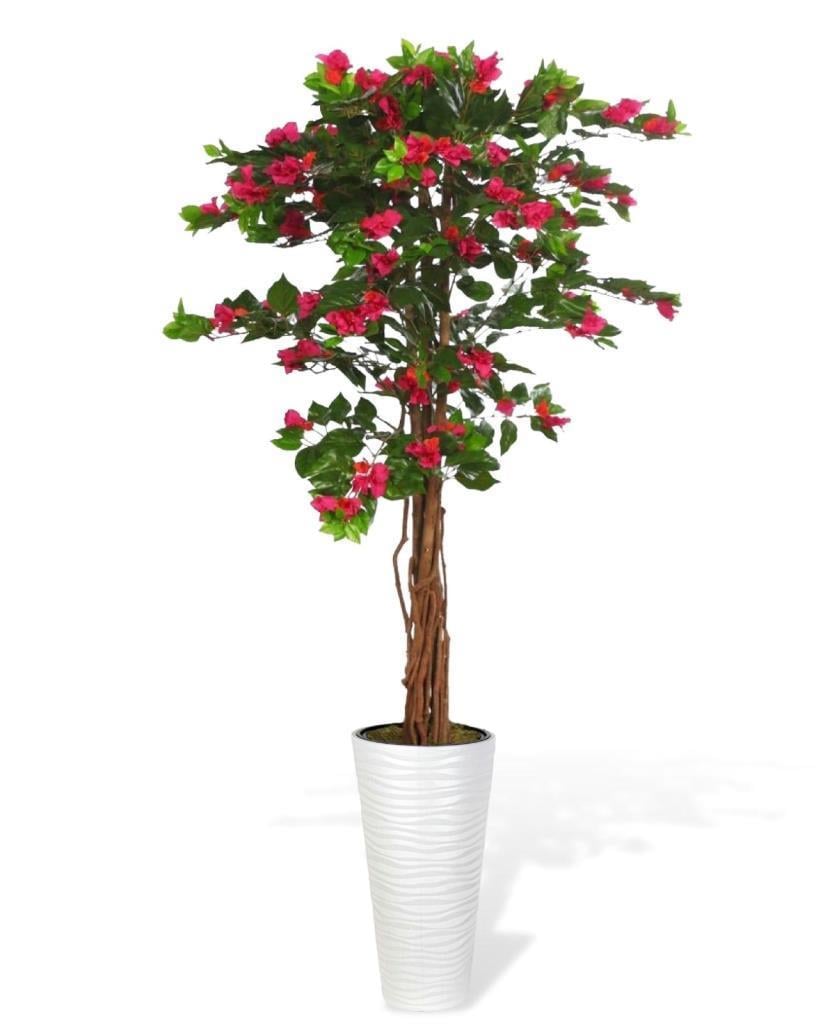 Yapay Ağaç Beyaz 57cm Kumsal Vazoda Begonvil Ağacı Fuşya Bodrum Çiçeği 180cm