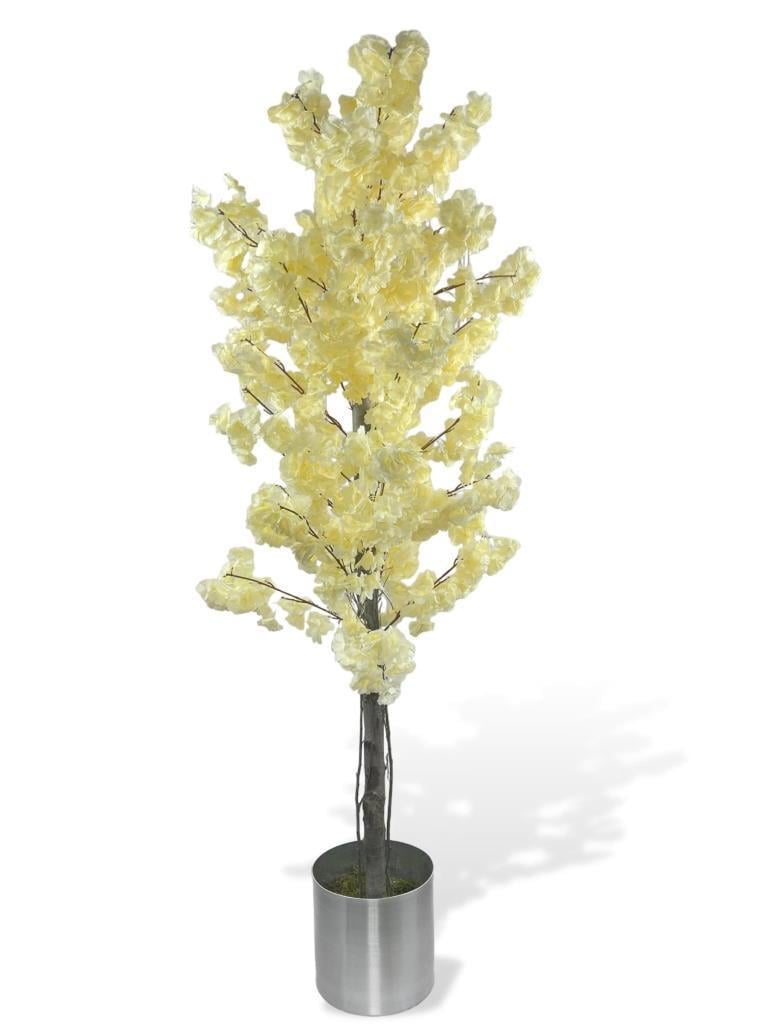 Yapay Ağaç Japon Kiraz Çiçeği Bahardalı Ağacı Galvaniz Saksıda Şampanya Renkli 180cm