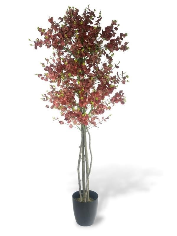 Yapay Ağaç Kızılkahve Okaliptus 2 Gövdeli Çalılı 180*80cm Siyah Plastik Saksılı