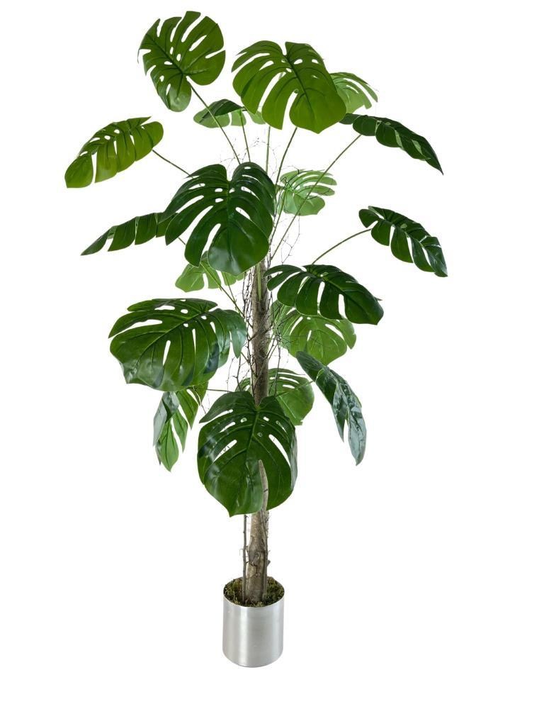 Yapay Ağaç Monstera 18 Dallı Çalılı Gövde 120x60cm Gümüş Aleminyum Saksıda