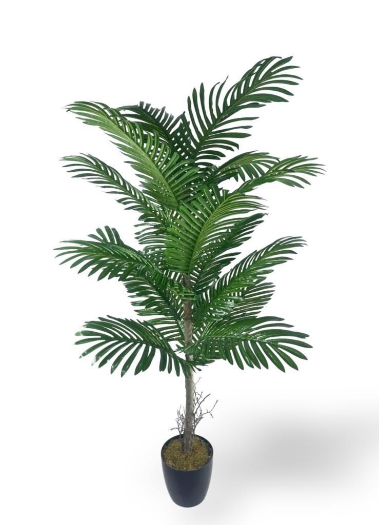Yapay Ağaç Palmiye 16Yaprak Areka Ağacı Siyah Saksıda Tek Gövdeli 150*70Cm