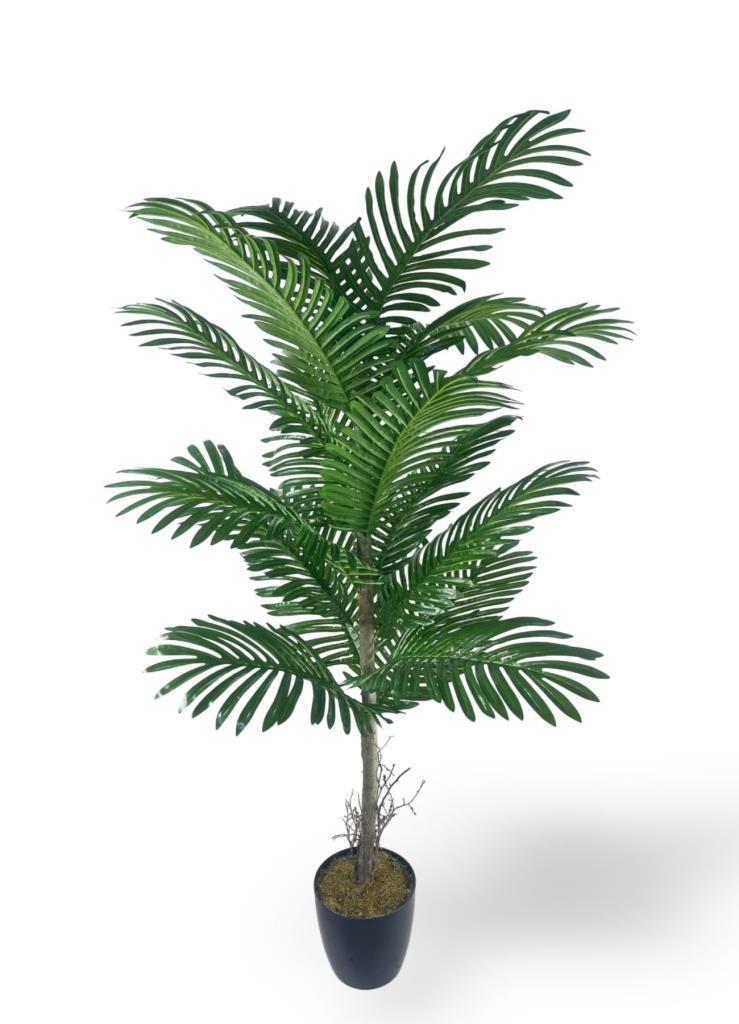 Yapay Ağaç Palmiye 16Yaprak Areka Ağacı Siyah Saksıda Tek Gövdeli 150*70Cm