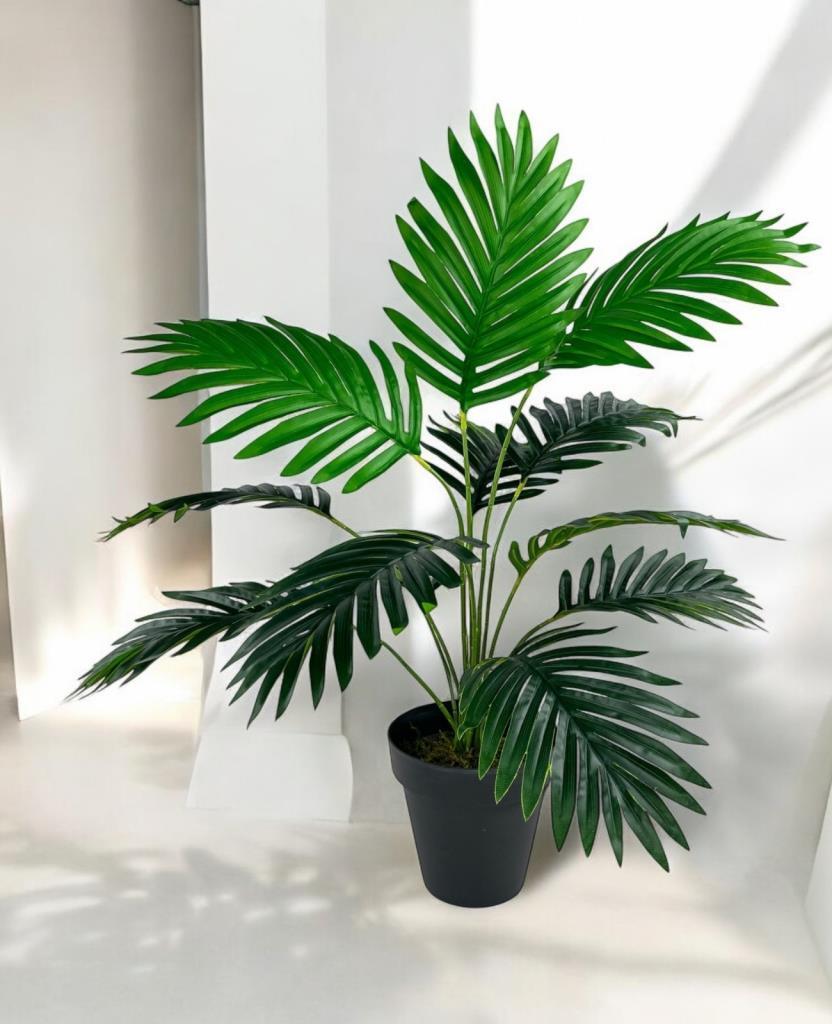 Yapay Ağaç Salon Bitkisi Areka Palmiye Siyah Saksıda 60cm 12 Yaprak Plastik