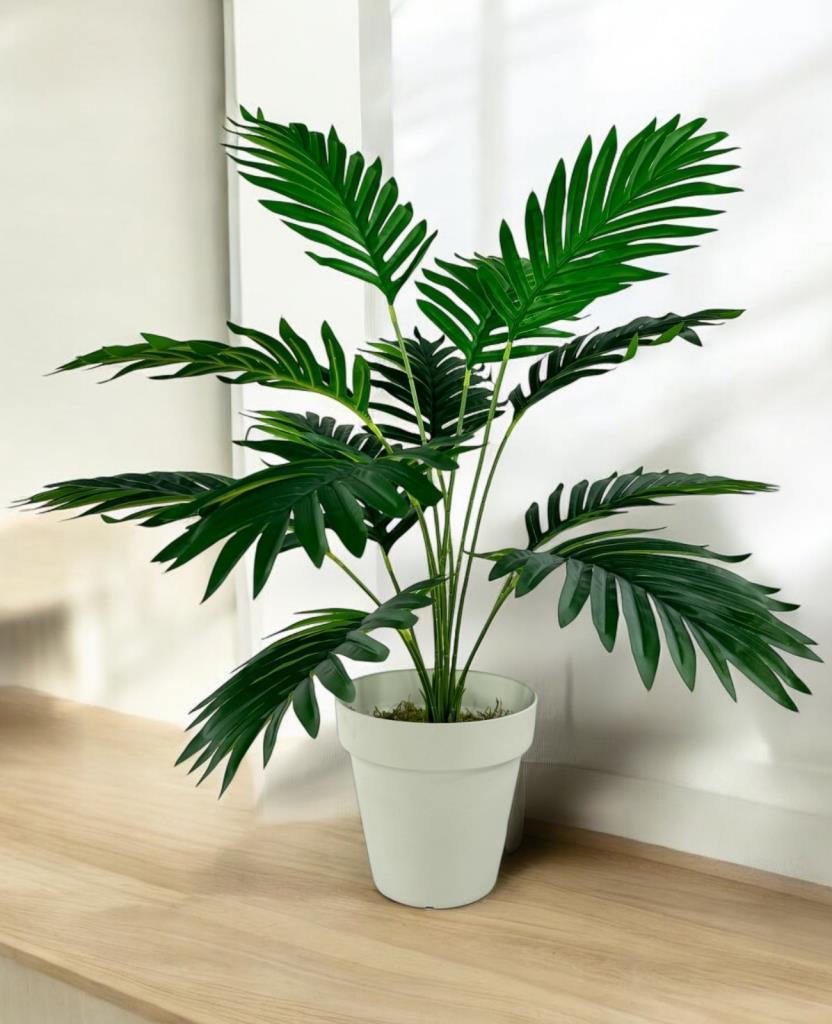 Yapay Ağaç Salon Bitkisi Areka Palmiye Krem Saksıda 60cm 12 Yaprak Plastik