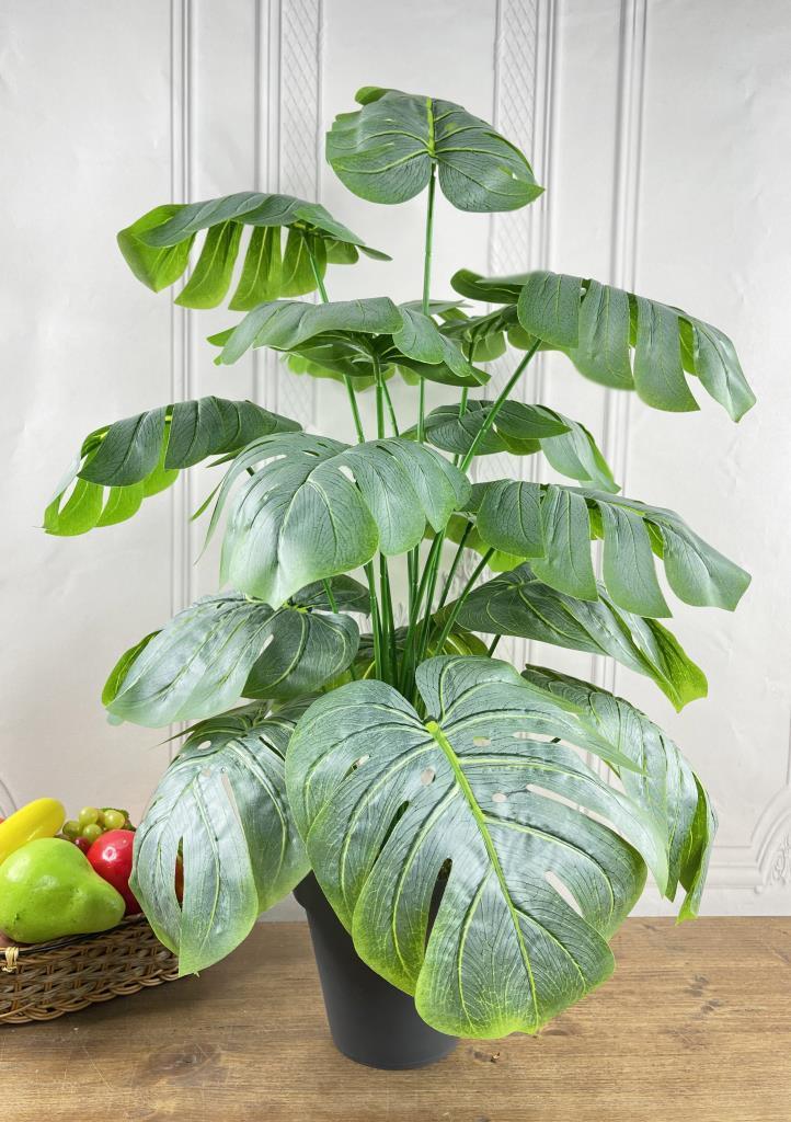 Yapay Ağaç Salon Bitkisi Pastel Monstera 70 cm 18 Yaprak Antrasit Saksıda Deve Tabanı 