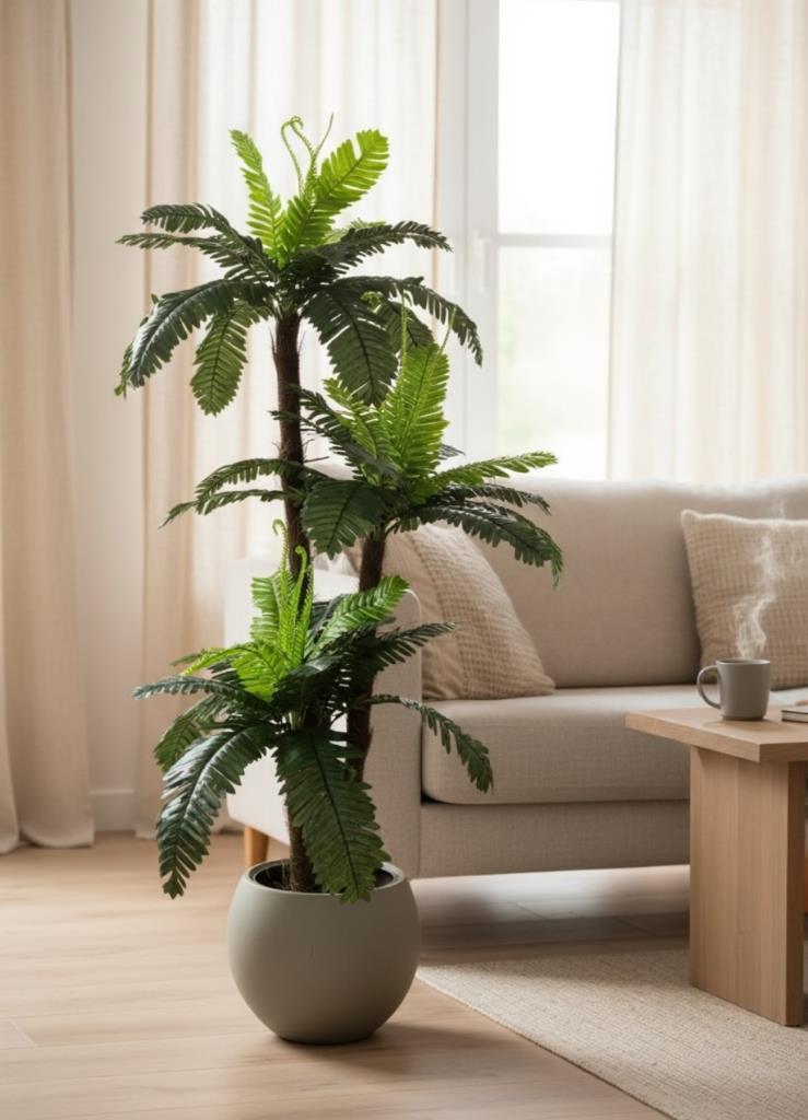 Yapay Ağaç Sıkas Palmiye Ağacı Mokka Küre Saksıda 120*50cm 45 Yapraklı