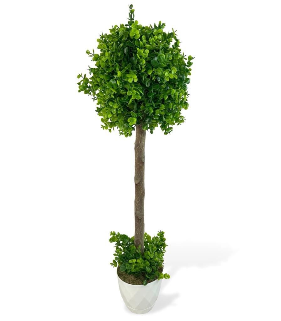 Yapay Ağaç Şimşir Top 85*30cm Beyaz Saksılı Yeşil Ağaç 