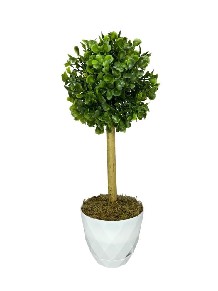 Yapay Ağaç Şimşir Top Tek Toplu 12x31cm Beyaz Saksıda 