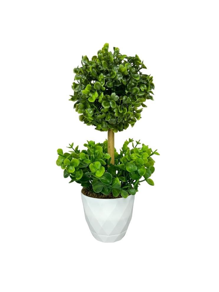 Yapay Ağaç Şimşir Top Tek Toplu Şimşirli 12x31cm Beyaz Saksıda 